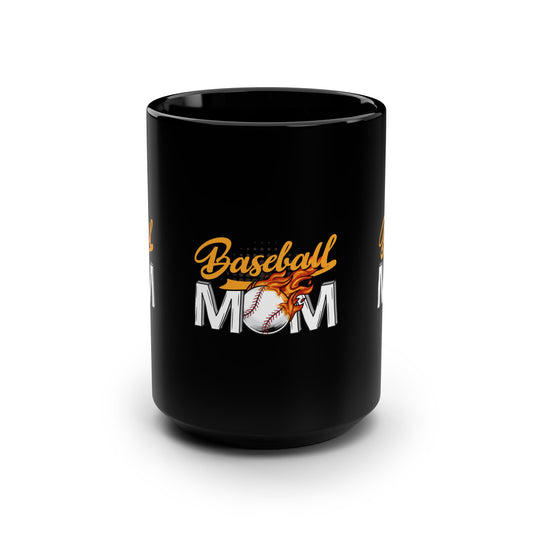 Baseball Mom Mug, 15oz Black Coffee Cup for Gift, Sports Enthusiast Drinkware, Mother's Day Present, Personalized Baseball Gifts